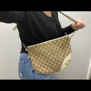 Vintage GUCCI CRESCENT Ivory Trim Monogram Crossbody Shoulder Bag